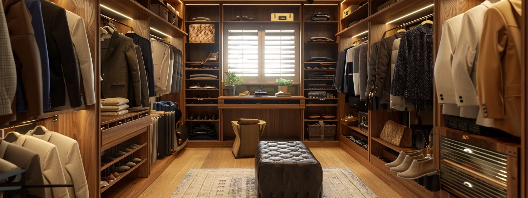 a custom closet featuring texan spirit with a mix of traditional and modern design elements.