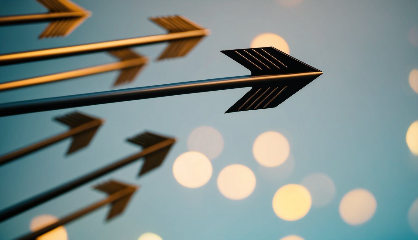 Multiple arrows pointing in different directions, with one larger arrow appearing to influence the others