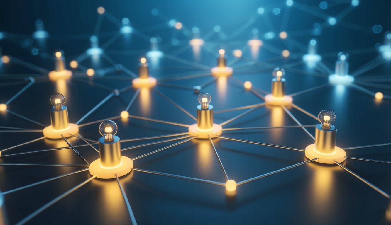 A network of interconnected nodes, some glowing with power, others dim and disconnected, symbolizing the impacts and challenges of online consensus manipulation